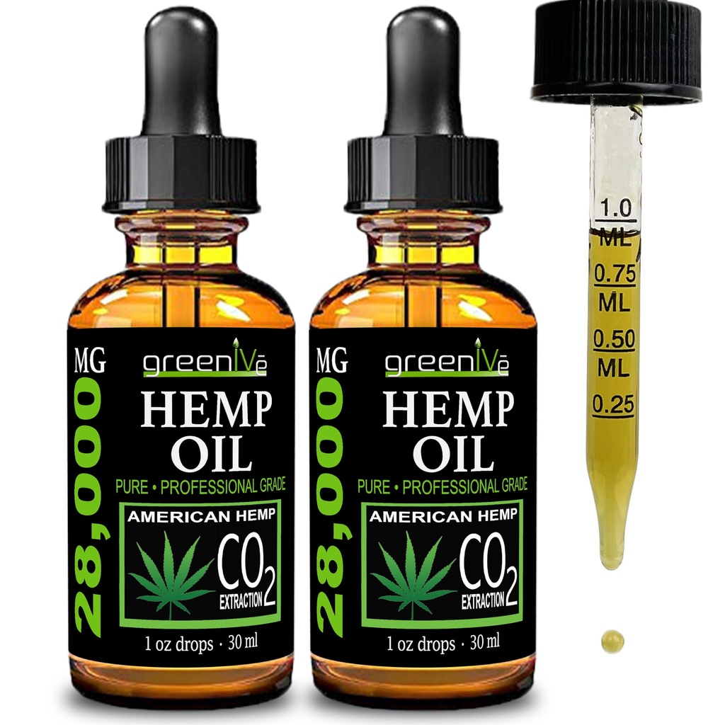 GreenIVe Hemp Drops 28,000mg Naturalmente Grown Hemp Oil Drops Vegan Omegas Natural Potent Results (2 Pack)