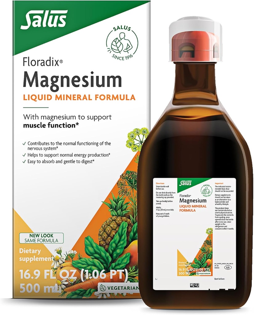 Floradix Magnesium - Suplemento Hierba Líquida &amp; Mineral Supports Sistema nervioso saludable " Función muscular normal - Fórmula líquida suave - Vegetariano, libre de gluten " No GMO - 16.9 fl oz