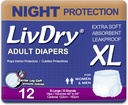 LivDry XL Durante la noche Adult Diapers for Women and Men, Incontinence Underwear, X-Large, 12-Pack