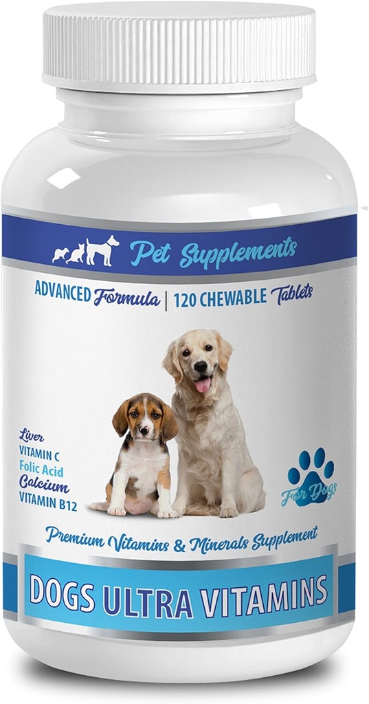 Soporte de bonificación para cachorros - Ultra Vitaminas para perros - Chews - Fórmula potente - Complejo mineral - Calcio de perro - 90 Treats (1 Botella)
