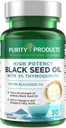 Purity Products High Potency Black Seed Oil - Double Strength + Cold Presionado - 3% Thymoquinone - 500 mg Black Cumin Seed Oil - Omega 6 + 9 ácidos grasos esenciales - Fácil de Swallow - 30 Mini Softgels