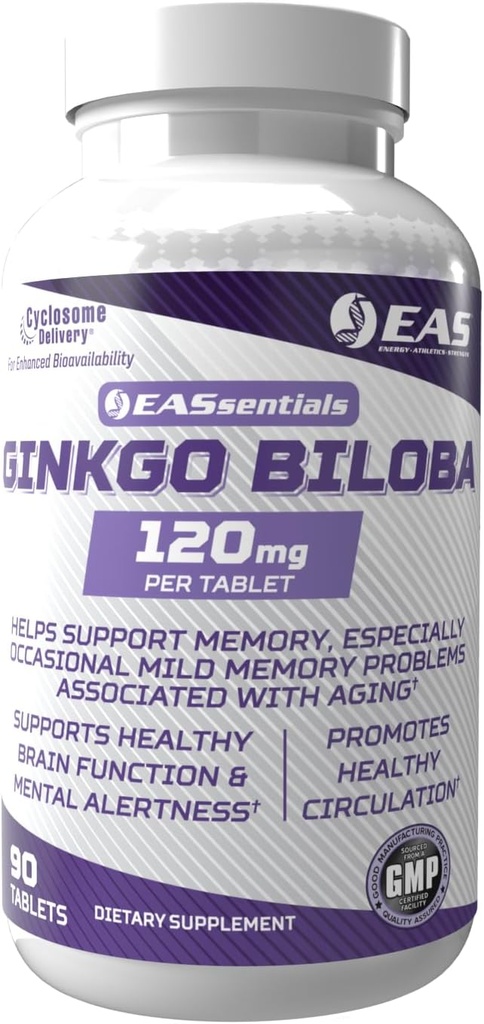 EAS Experimental and Applied Sciences Ginkgo Biloba 120mg ← Soporta Función cerebral " Memory TEN High Levels of Flavonoids " Terpenoids " Better Absorption with Cyclosome Delivery TEN 90 Tablets