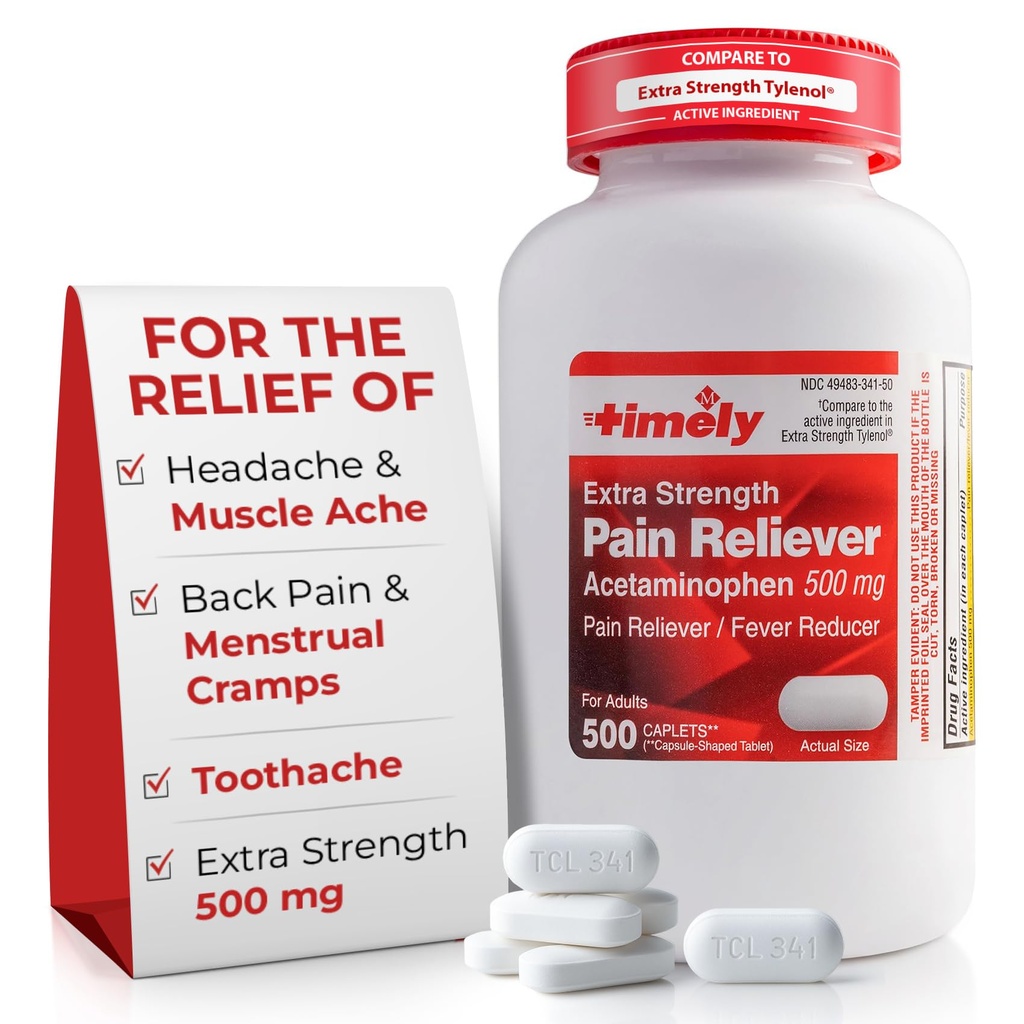 TIME-Cap Labs 500 Caplets Extra Strength Acetaminophen 500mg - Pain Reliever & Fever Reducer for Adults, Helps with Headaches, Backaches, Muscle Pain, Toothaches, Arthritis & Menstrual Cramps