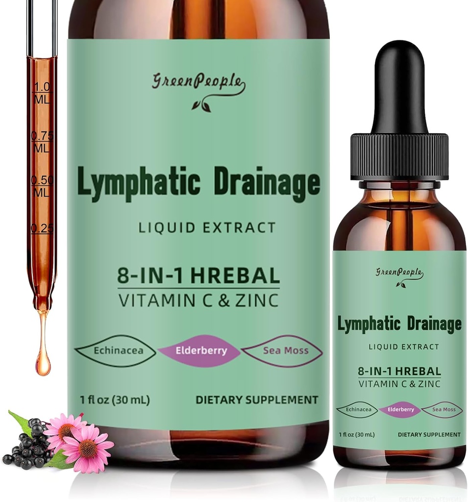GREENPEOPLE Lymphatic Drainage Drops - 10-in-1 Lymphatic Cleanse Supplement w/Echinacea, Cleavers & Burdock Root - Immune Support, Cleanse & Detox - Advanced Absorption, Non-GMO (1 fl oz, 2 Pack)