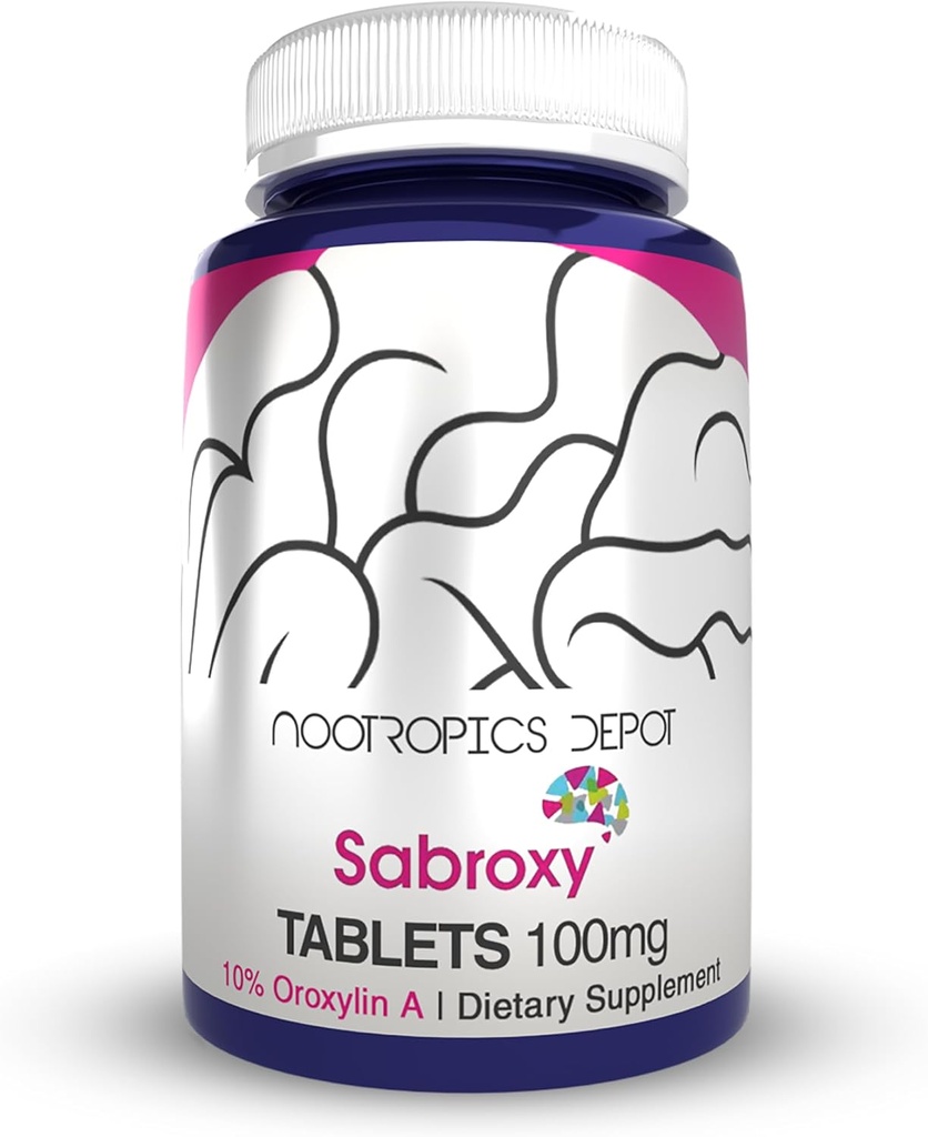 Nootropics Depot Sabroxy® Tablets | 100mg | 90 Count | Minimum 10% Oroxylin-A | Oroxylum indicum | May Help Promote Focus & Motivation | May Help Promote Cognitive Function