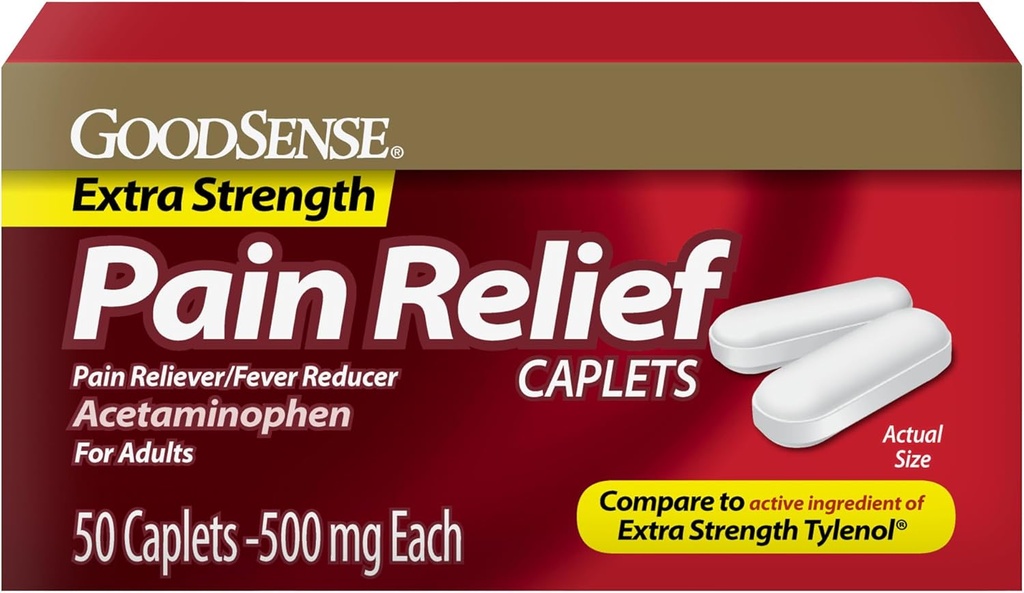 GoodSense Extra Strength Pain Relief, Acetaminophen Caplets, 500 mg, 50 Conteo