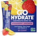 GoHydrate Low Sodium Electrolytes Powder Packets Sugar Gratis - Instant Hydration Daily Drink Mix - Zero Sugar Water Flavor Packet Singles with Vitamin D - (Strawberry Lemonade, 30 Packs)