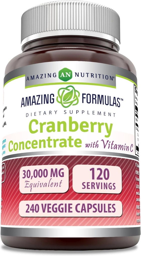 Fórmulas asombrosas Concentración de arándano 30,000 mg con vitamina C Suplemento Silencio Veggie Capsules ← Super Strength ← Non-GMO Silencio Gluten Free ← Made in USA (1 Pack, 240 Count)