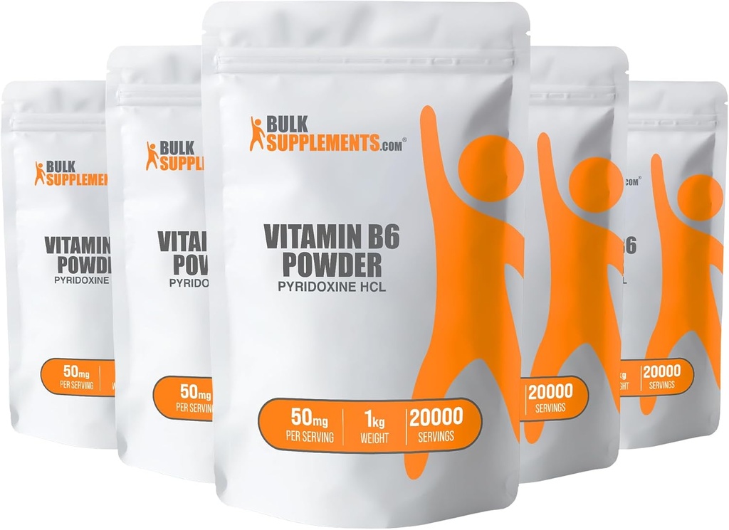 BulkSupplements.com Pyridoxine HCl Powder - Vitamina B6 Suplemento, Vitamina B6 50mg - para Immune Support, Gluten Free, 50mg de Pyridoxine B6 por Serving, 5kg (11 libras) (Pack of 5)