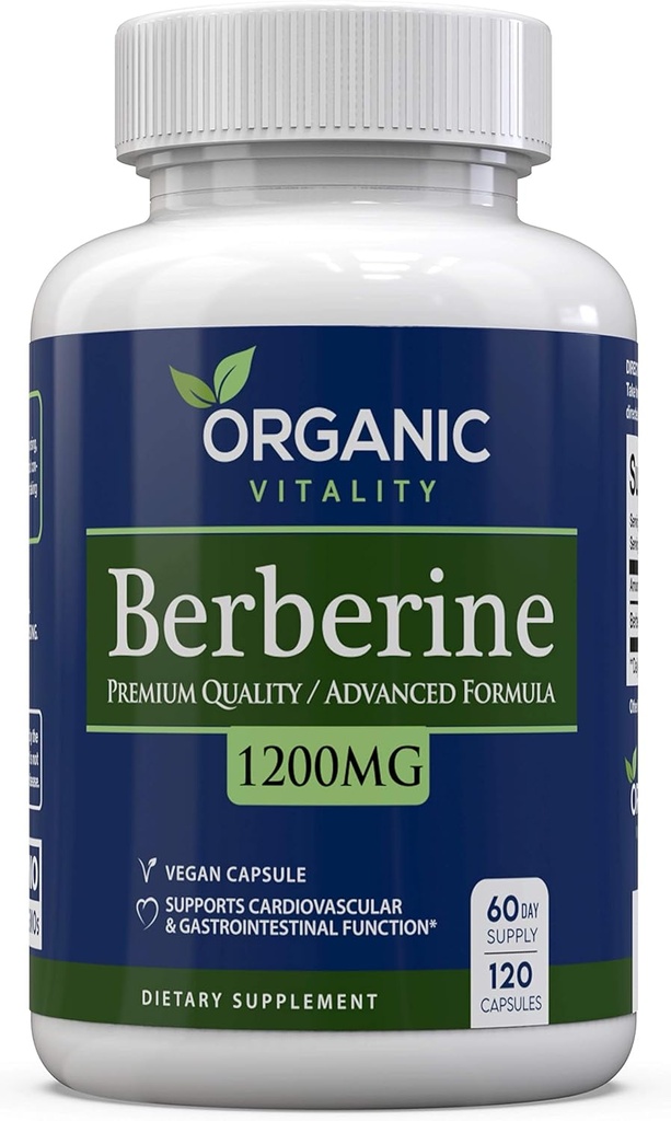 Suplemento Premium Berberine HCL - 1200mg de Berberine Por Serving - 120 cápsulas Vegan - Apoye un estilo de vida saludable