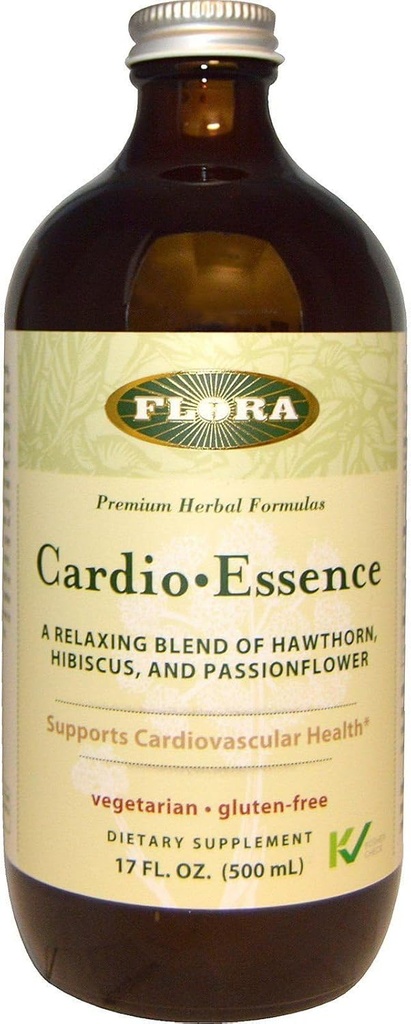 Flora - Cardio-Esencia, Espejo relajante de Hawthorn, Hibiscus ' Passionflower, Vegetarian, Gluten Free Daily Tonic, 17-fl. oz. Botella de vidrio
