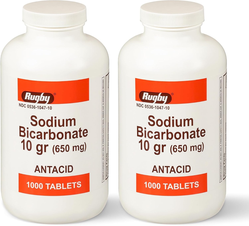 Rugby Sodium Bicarbonato 650 mg Tabletas de ácido - Alivio para acidez, estómago " Indigestión, 1000 Conde (2-Pack)