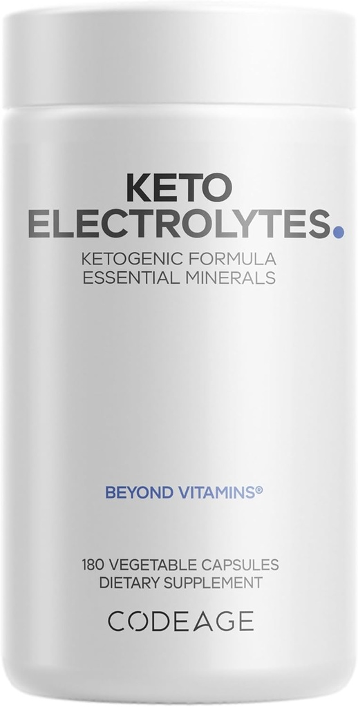 Codeage Keto Electrolytes Suplemento – Vegan Electrolyte Tablets w Magnesium, Potassium, Calcium & Sal - Electrolyte Powder Salt Pills & Drink Hydration Suplementos - Non-GMO Keto Diet - 180 cápsulas