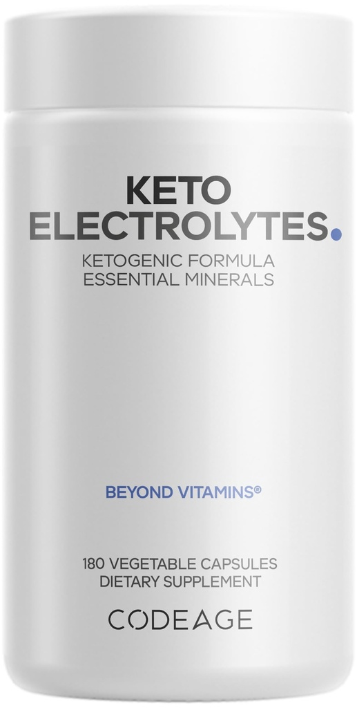 Codeage Keto Electrolytes Supplement – Vegan Electrolyte Tablets w Magnesium, Potassium, Calcium & Salt - Electrolyte Powder Salt Pills & Drink Hydration Supplements - Non-GMO Keto Diet - 180 Capsules