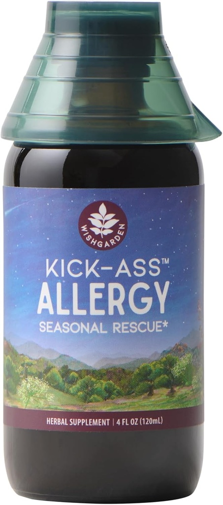 WishGarden Herbs Kick-Ass Allergy - Planta-Basada Suplemento de Alergia Herbal No Hoja de Huelga, Echinacea, &amp; Yerba Santa, apoya la respuesta saludable de Histamina a los Irritantes Estacionales, 4oz