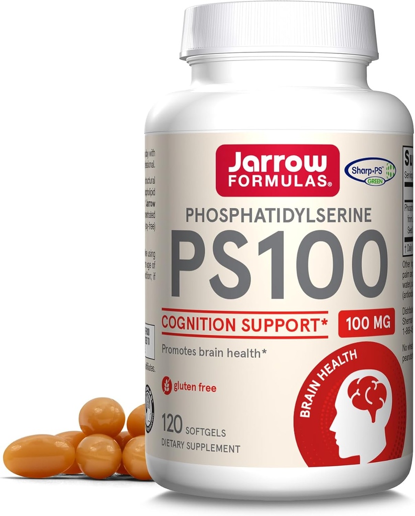 Fórmulas Jarrow PS100 Phosphatidylserine 100 mg, Suplemento dietético para la salud del cerebro y el apoyo a la cognición, 120 Softgels, 40-120 Day Supply