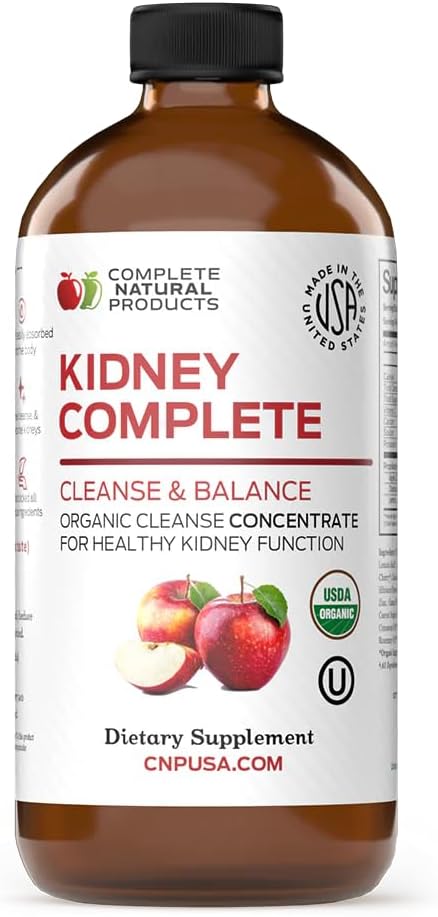 Riñón natural completo - Suplemento dietético líquido para la ayuda al riñón, limpieza y desintoxicación con vinagre de manzana, limón, Chanca orgánica Piedra, remolacha, ácido cítrico, vitamina C, &amp; Más - 12oz