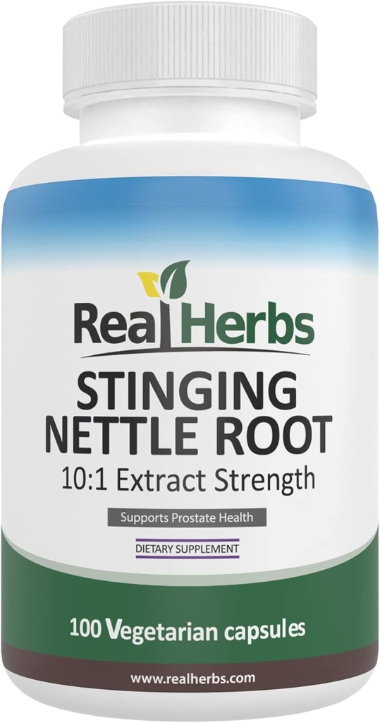 Real Herbs Stinging Nettle Root Extract 7500mg (750mg de 10:1 Extracto) – Vegetarian Friendly, Non-GMO, Gluten-Free – Apoya la salud de la próstata y orina – 100 cápsulas