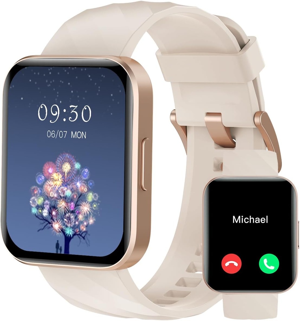 Relojes inteligentes RUIMEN para mujeres hombres (llamadas de respuesta/make) Compatible con teléfono iPhone/Android, 1.85" HD Screen Fitness Tracker Heart Rate Monitor 100+ Sports Tracker Watch Waterproof (Milky White)