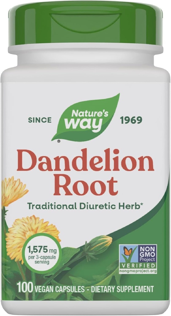 Camino de la Naturaleza Dandelion Root, Herb Diurético Tradicional*, Vegan Dandelion Root Capsules, 100 Conde (Packaging May Vary)