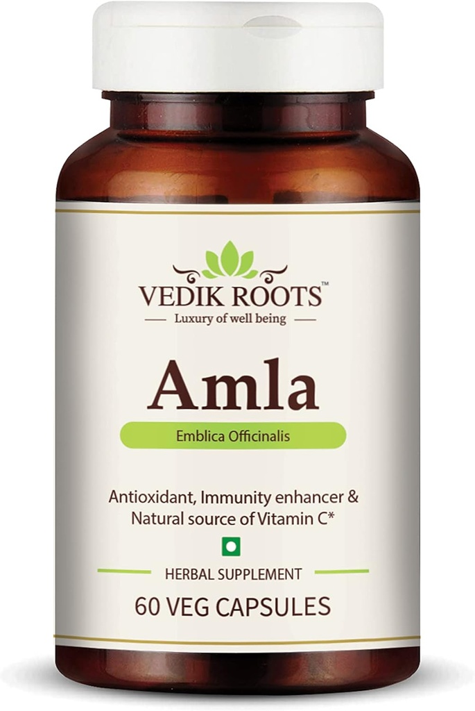 Amla Capsules 100% Orgánica Inmunity Enhancer Fuente Natural de Suplementos Vitámicos C Herbal (60 cápsulas) (Pack of 1)