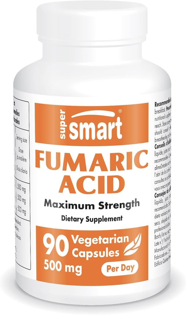 Supersmart - Acid Fumaric 500mg por día (Fuerza Máximo) - Suplemento Natural Silencio No Gluten Libre - 90 cápsulas vegetarianas