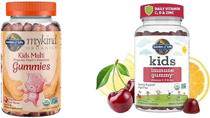 Garden of Life Organics Kids Gummy Vitamins - Fruit - Certified Organic, Non-GMO & Vegan &amp; Kids Immune Support Gummies with Vitamin C, D as D3 &amp; Zinc