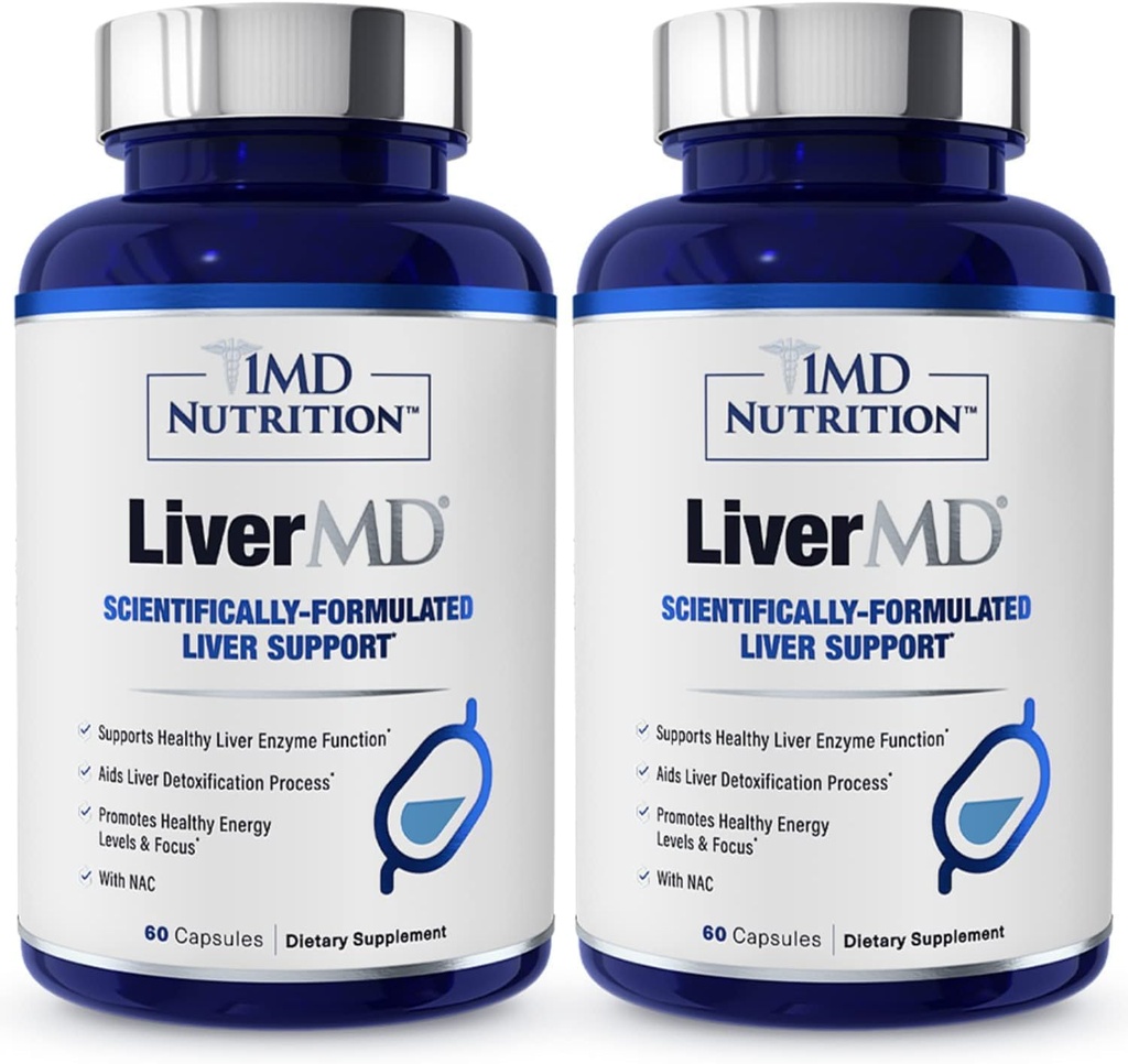 1MD LiverMD - Liver Support Suplemento Silencio Siliphos Milk Thistle Extract - Highly Bioavailable, for Liver Support Silencio 60 Capsules (2-Pack)