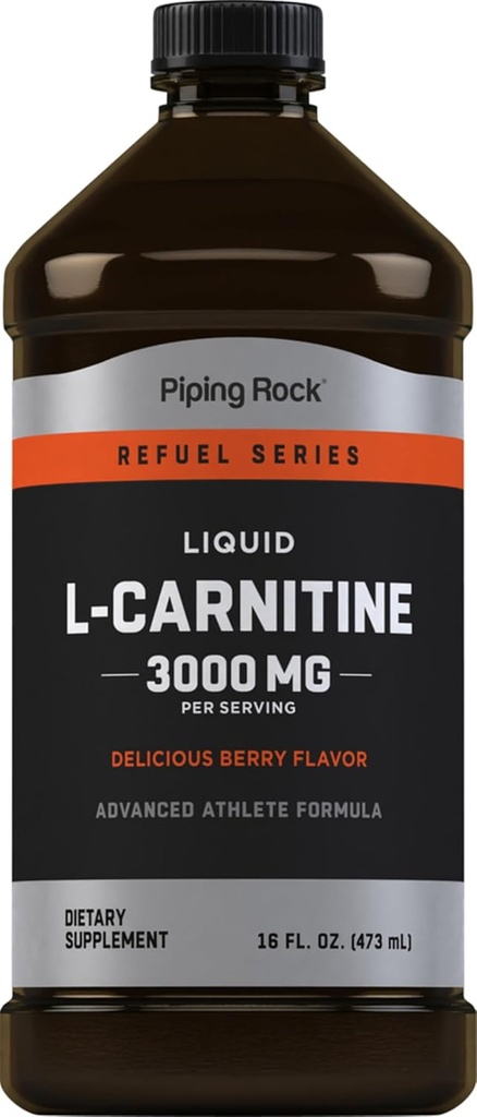 Piping Rock L-Carnitine Liquid ← 3000mg ← Berry Flavor ← Advanced Athlete Fórmula  Refuel Series Suplemento No GMO, Gluten Free