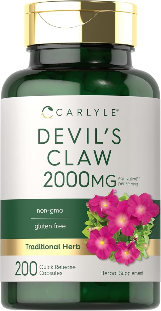 Carlyle Devils Claw 2000 mg ← 200 Capsules ← Concentrated Root Extract  Devils Claw Herbal Supplement ← Non-GMO, Gluten Free Supplement