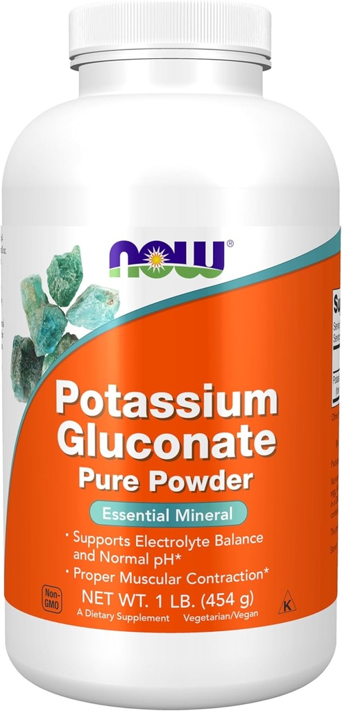AHORA Alimentos Suplementos, Potasio Gluconato Pure Powder 175 mg, Mineral esencial*, 1 libra