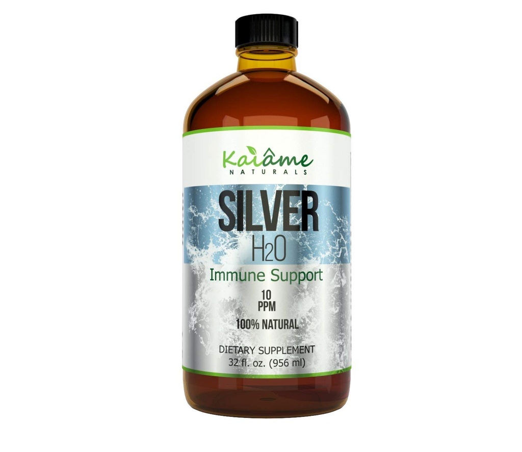Kaiame Naturals Colloidal Silver, Ionic Silver Solution, 10 PPM, Large 32 oz Glass Bottle, Natural Immune Support Supplement, Safe for Adults, Children, and Pets