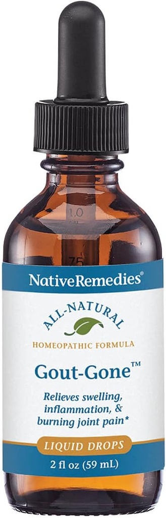Remedios nativos Gout-Gone - Fórmula homeopática natural para la hinchazón conjunta, la red y el malestar de Gout - 59 mL