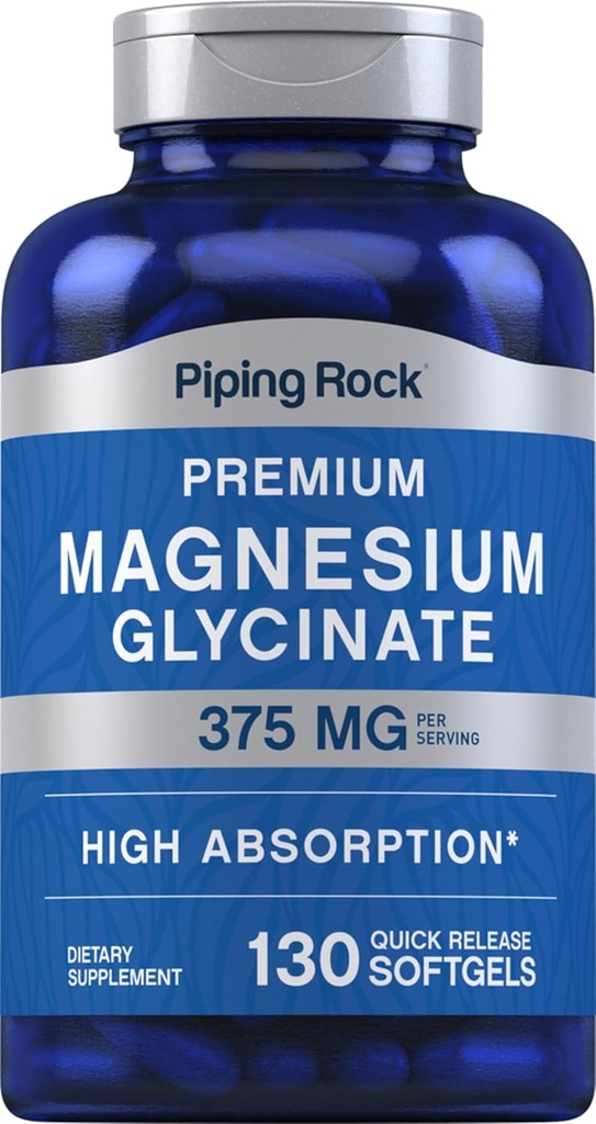 Piping Rock Magnesium Glycinate Silencio 375mg Silencio 130 Conde Silencio Premium & High Absorption Silencio Quick Release Softgels Silencio Non-GMO &amp; Gluten Free Formula