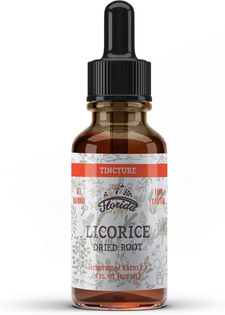 Licorice Tintura, Extracto de Licorice Orgánica (Glycyrrhiza Glabra) Root seco, Suplemento Herbal, No-GMO en Glice vegetal orgánica presidida Glicerina 4 oz, 670 mg