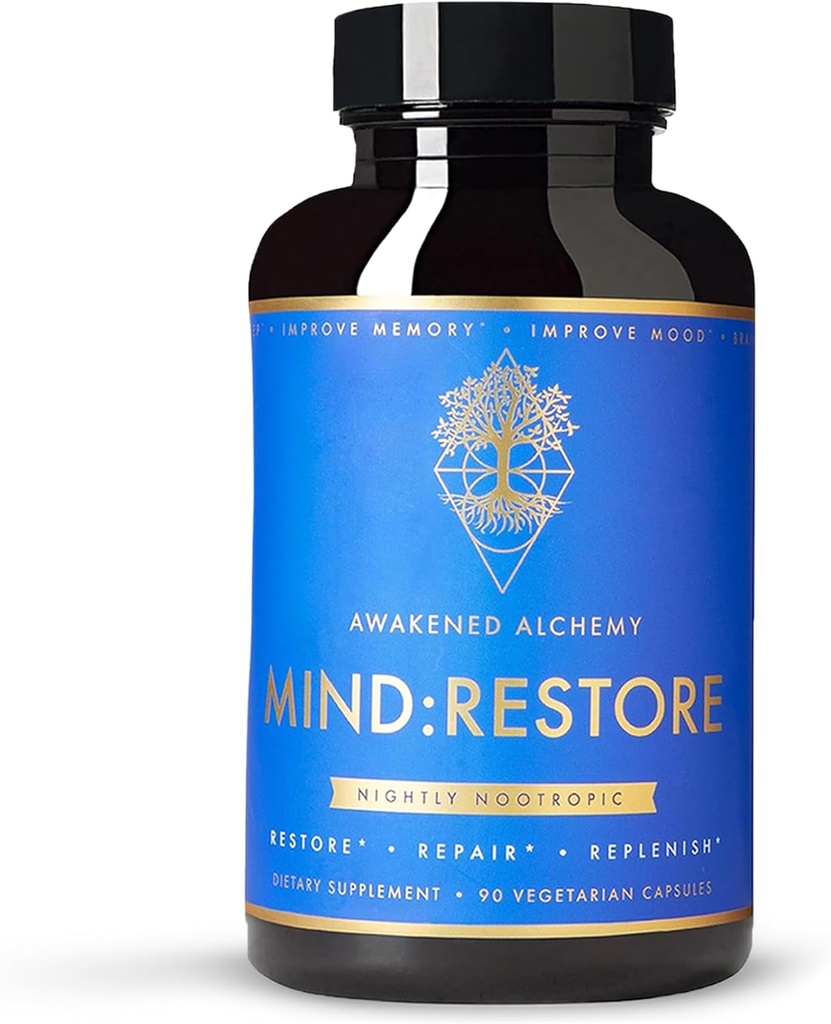 MIND:RESTORE Premium Nighttime Suplemento Nootropic ← Cerebro Nutrición para la memoria y el sueño  9 Premium Ingredientes ← L Theanine Lions Mane Choline Magnesium L Threonate Vitamina B6 Bacopa Monnieri