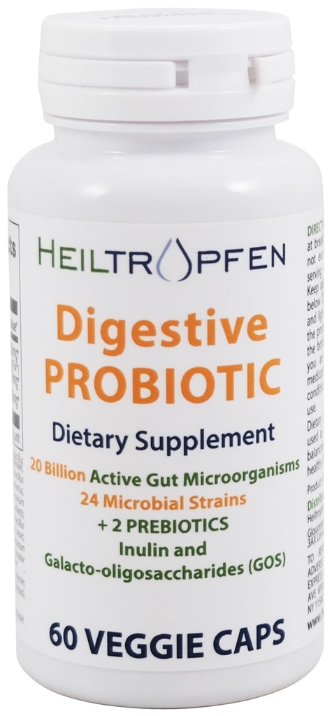 Heiltropfen Probiótico Digestivo + Prebiótico Silencio 24 Estrados Silencio 20 Billion CFU Silencio 60 Capsules ← Active Gut  Inulin and GOS ← Suplemento dietético