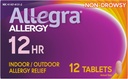 Allegra Adult 12-Hour Alergy Relief Tablets, Non-Drowsy Indoor and Outdoor Allergy Medicine, 60 mg Fexofenadine HCI Antihistamine Pill, 12-Count