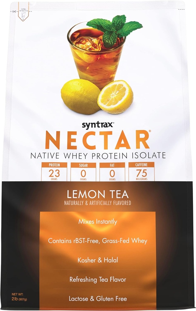 Sintrax Nutrition Nectar, 100% Whey Protein Isolate Powder, Refreshing Fruit Flavor, Lemon Tea, 2 libras