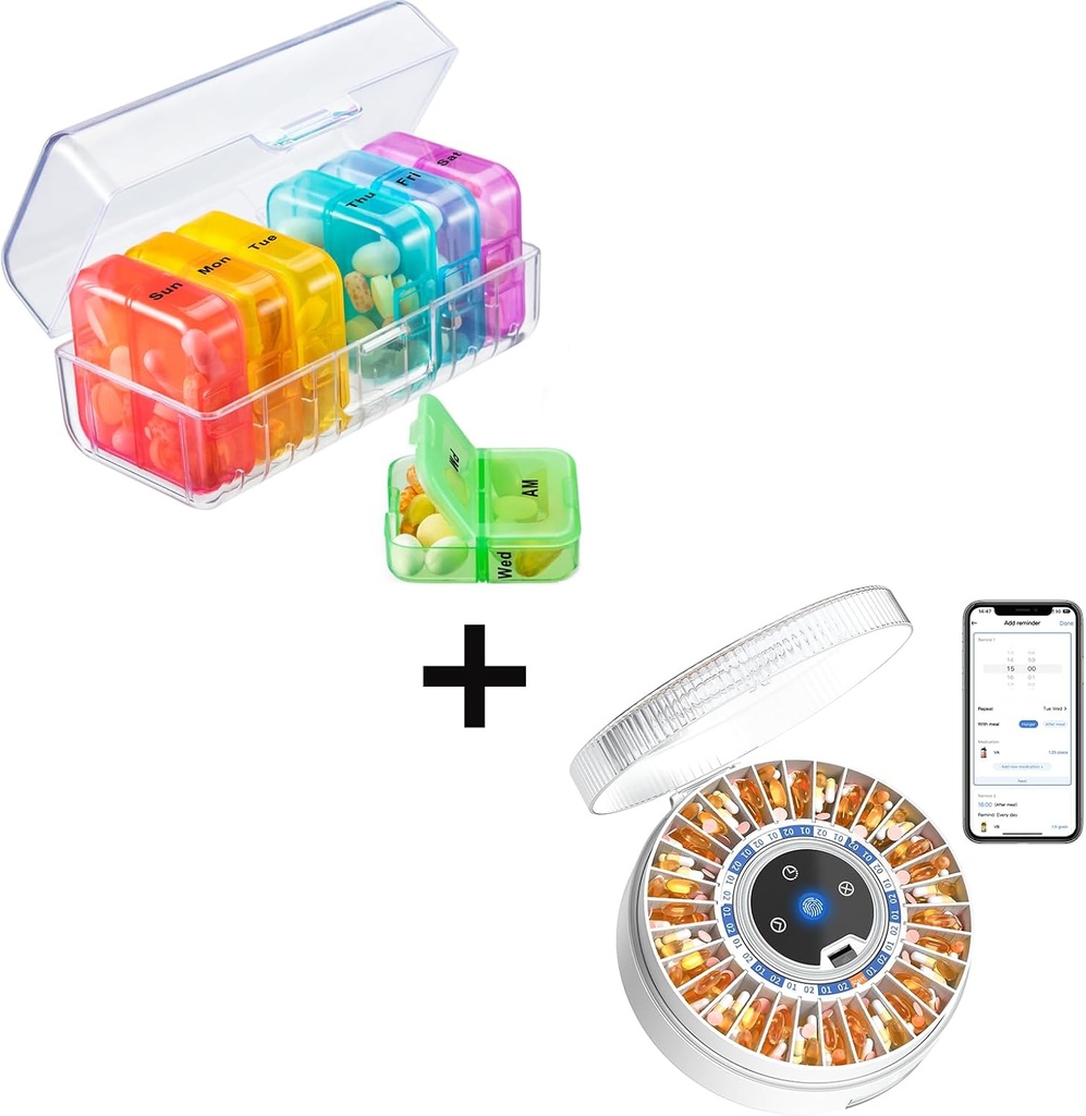 Zoksi Pill Organizer 2 veces al día dispensador automático de píldoras