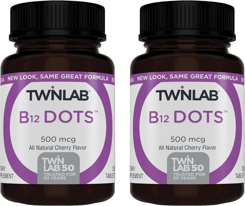 Twinlab B-12 Dots - Energy Production Support Suplementos con Vitamina B12-500 mcg, 250 Tablets (2 Pack)
