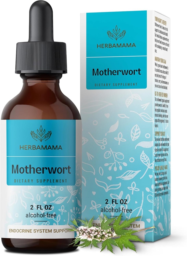 HERBAMAMA Motherwort Tintura - Vegan Motherwort Herb Extracto gotas de calma para el apoyo de las mujeres - Non-GMO, Alcohol &amp; Sugar-Free Liquid Relax Suplemento, 28-Day Supply