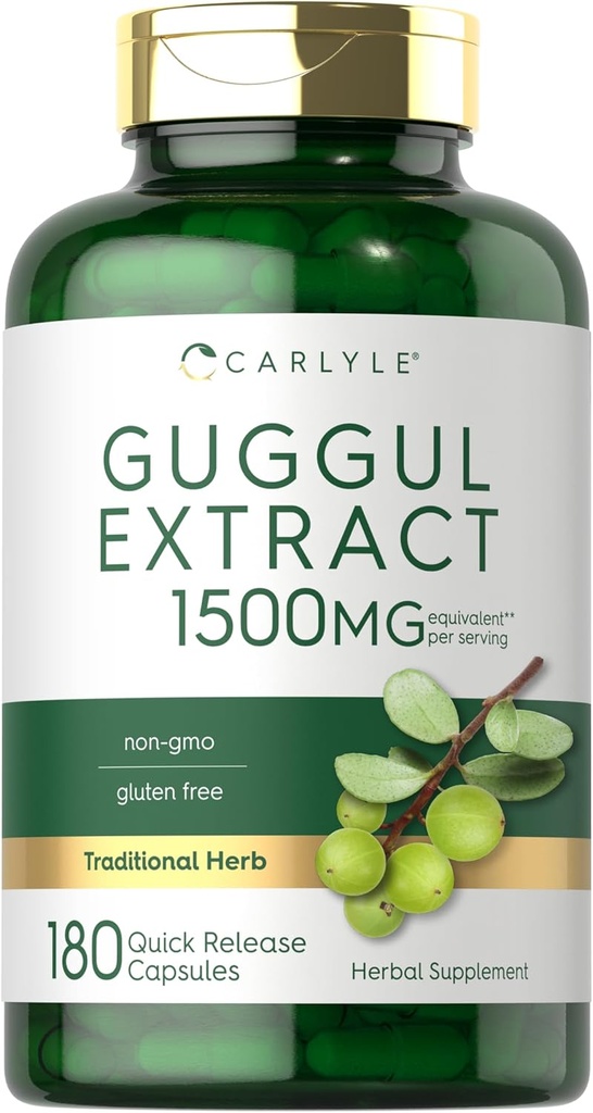 Carlyle Guggul Extract Supplement TEN 1500mg TEN 180 Capsules TEN Guggulsterone TEN Non-GMO and Gluten Free