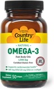 Country Life Omega-3 Fish Oil Suplemento, 10000mg, 180mg EPA & 120mg DHA, Fish Oil Concentrate, Burpless, 50 Softgels, Certified Gluten Free