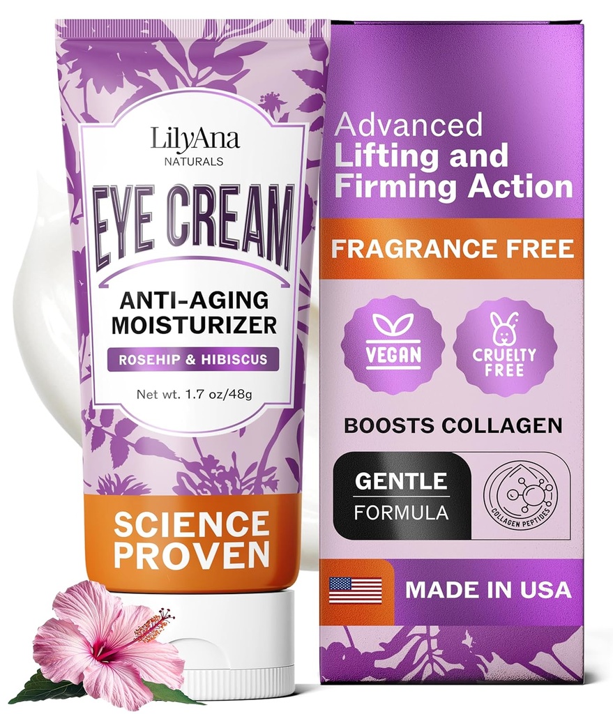 LilyAna Naturals Eye Cream for Dark Circles and Puffiness, Under Eye Cream for Wrinkles and Bags, Anti Aging - ayuda a mejorar la sequedad; for Sensitive Skin - 1.7 oz - Made in USA
