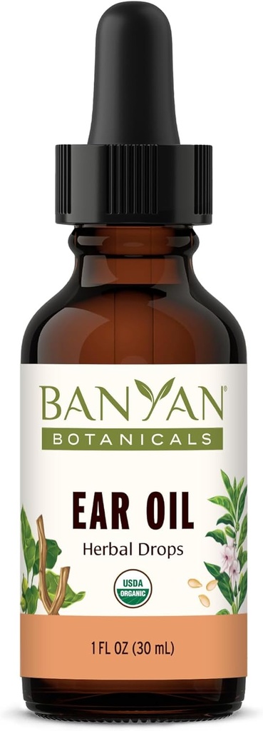 Banyan Botanicals Ear Oil – Organic Herbal Oil Ear Drops with Ashwagandha and Garlic – Soothing and Comforting for The Ears – 1 oz – Non GMO Sostenably Sourced Vegan