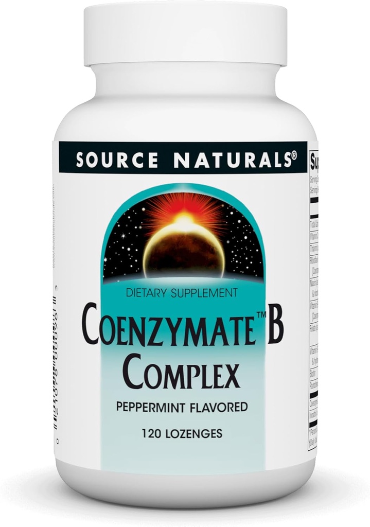 Fuente Naturales Coenzymate B Complejo - Peppermint Flavor Que se funde en la boca - B Vitaminas - 120 Lozenges