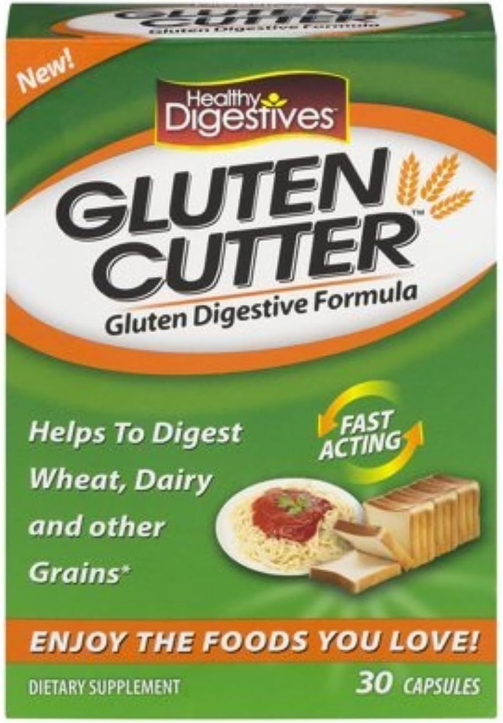 Digestivos saludables Gluten Cutter Enzyme Fórmula - Ayuda a mejorar sus cuerpos Digestión y ayuda para romper el trigo, los lácteos y otros granos - 30 servicios, cápsulas (Pack of 2) MVxO$:D