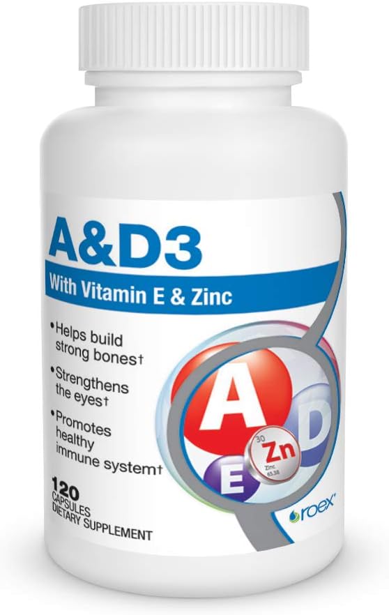 Roex Vitamina A y D Plus E Suplemento Nutricional, 120 Cuenta