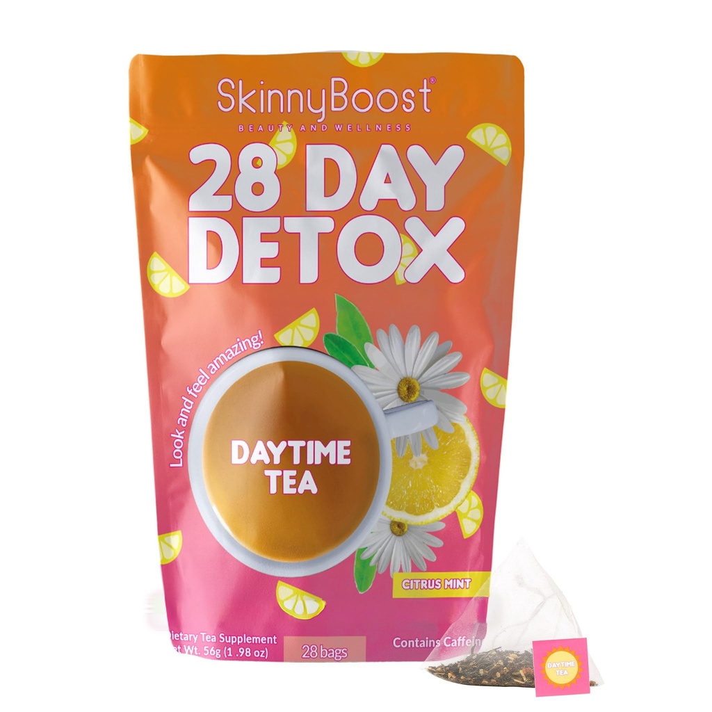 SkinnyBoost 28 Day Detox Daytime Tea - CITRUS MINT (28 Tea Bags) Apoya Metabolism Boost, Detox, All Natural, Non GMO, Vegan, Keto Friendly